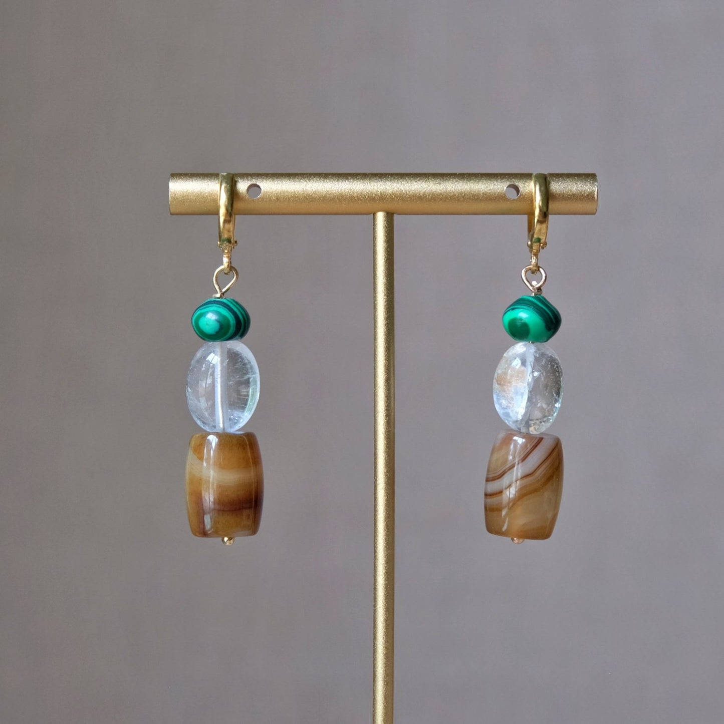 Malachite, Quartz and Agate Earrings