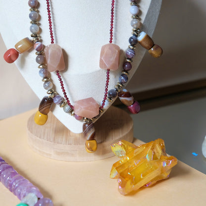 Agate, Garnet and Pink Moonstone Necklace