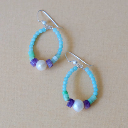 Small hoops with Amazonite and Pearl