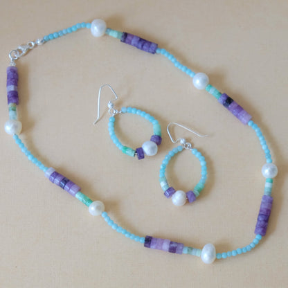 Small hoops with Amazonite and Pearl