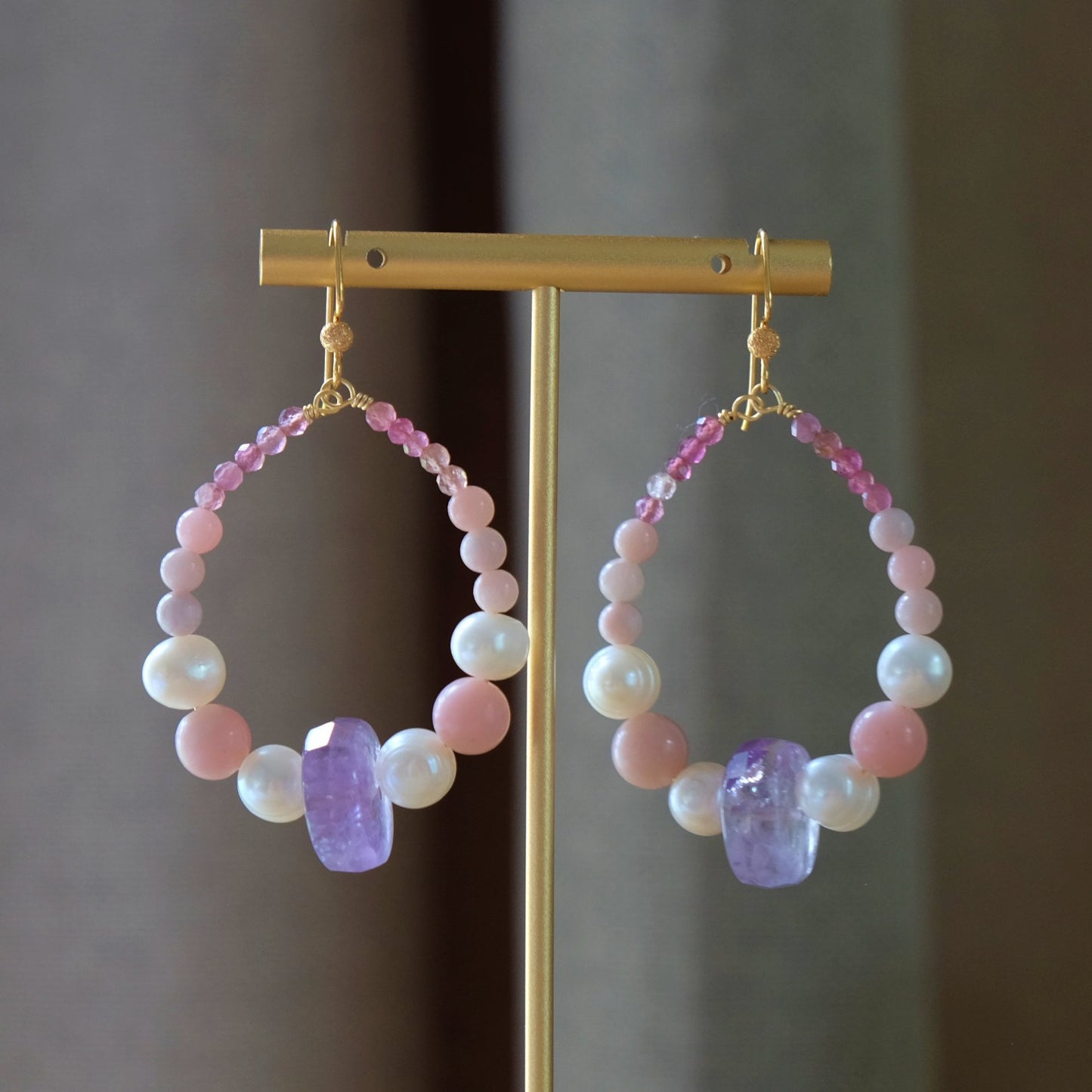 Pink Blush Earrings with Pearls and Amethyst