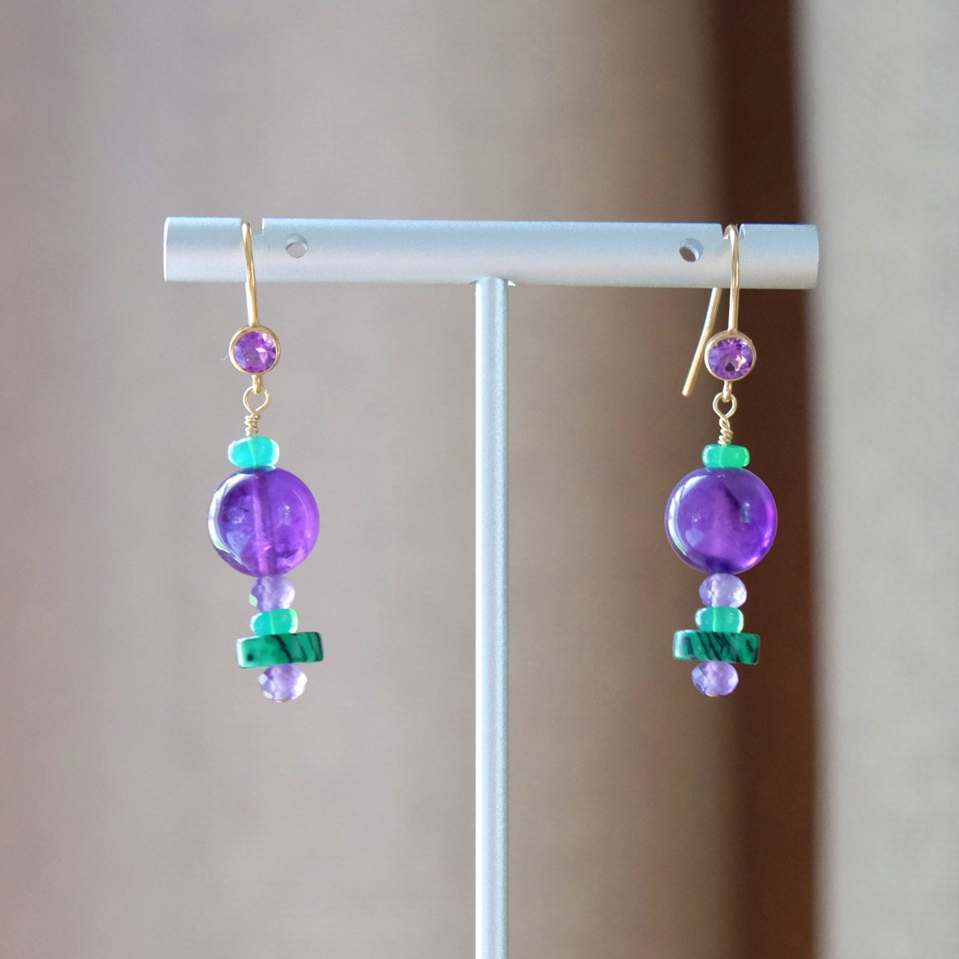 Twilight Amethyst and Forest Opal Earrings