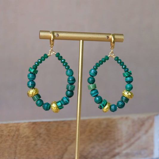 Malachite and Jade "Rainforest" Hoop Earrings