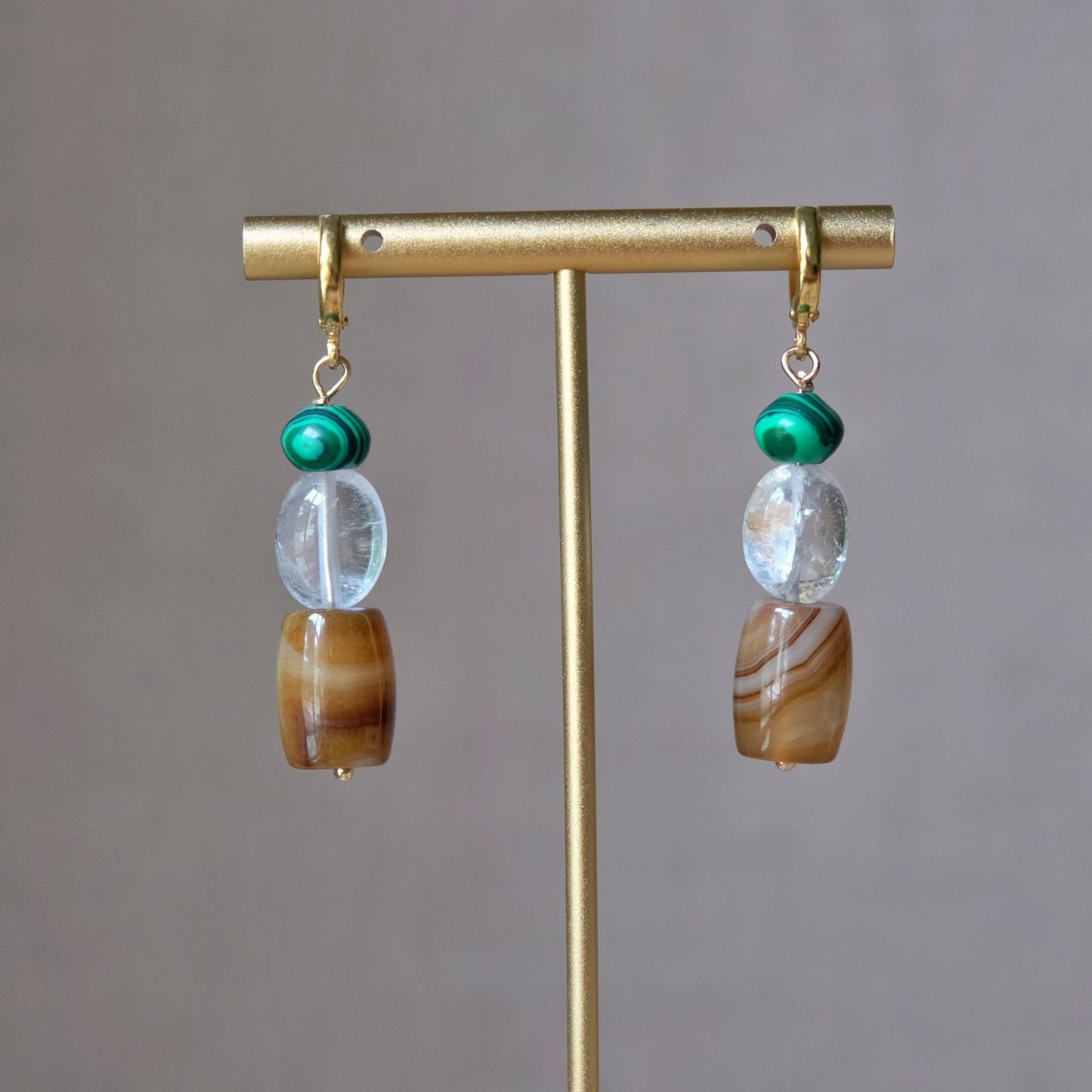 Malachite, Quartz and Agate Earrings