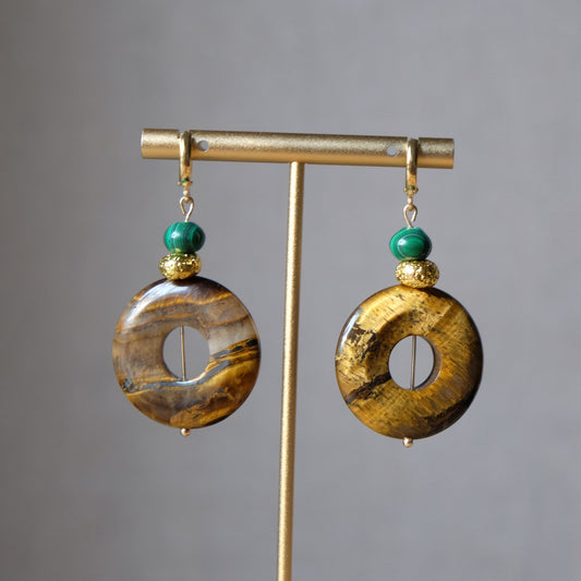 Round Earrings with Tiger Eye