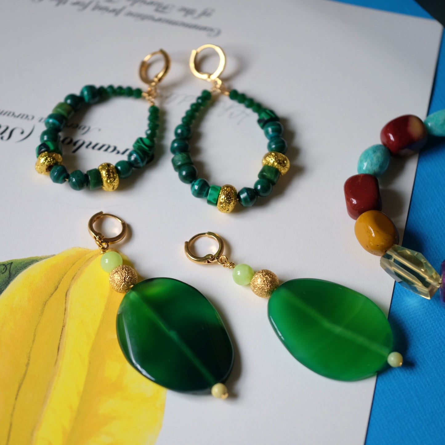 Malachite and Jade "Rainforest" Hoop Earrings