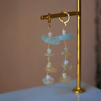 Dimensional Earrings with Citrine, Opal and Aquamarine