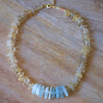 Dimensional Necklace with Citrine, Opal and Aquamarine