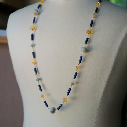 Orange Citrine and Lapis Lazuli Necklace with adjustable Pendant