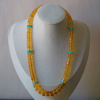 Citrine necklace with Amazonite Disks