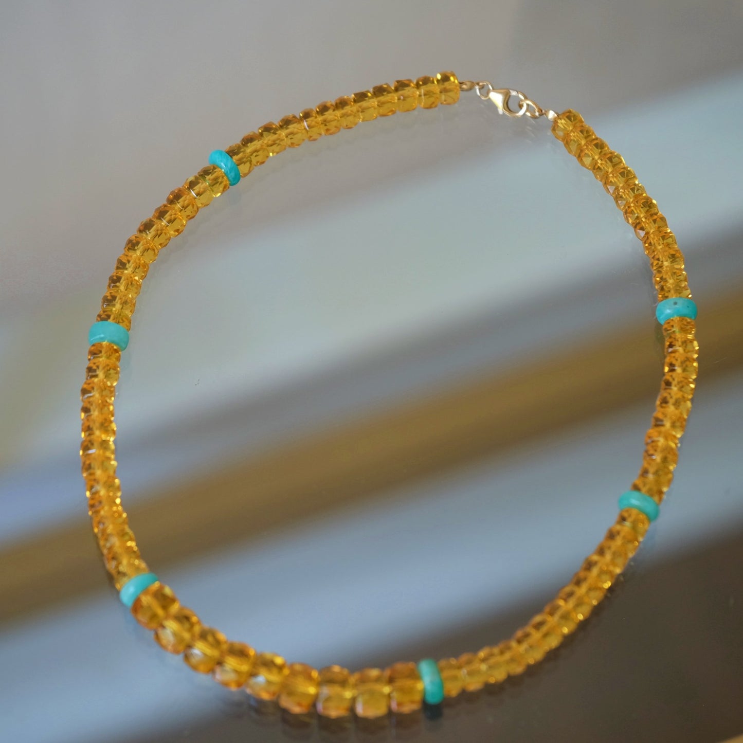 Citrine necklace with Amazonite Disks