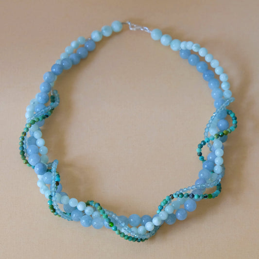 Moonstone, Aqua Stone and Turquoise Waive Necklace