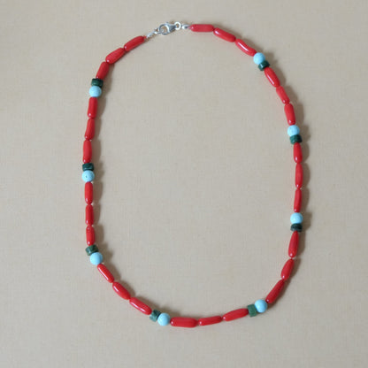 Coral, Howlite and Jade Necklace