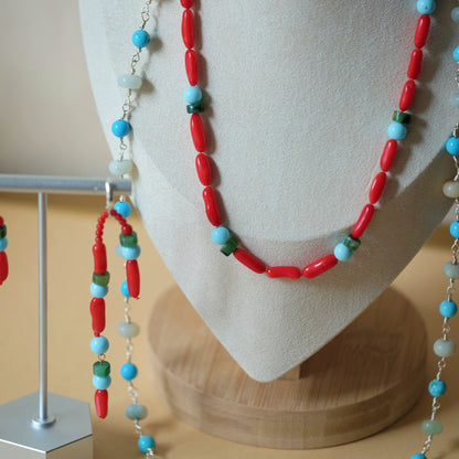 Coral, Howlite and Jade Necklace