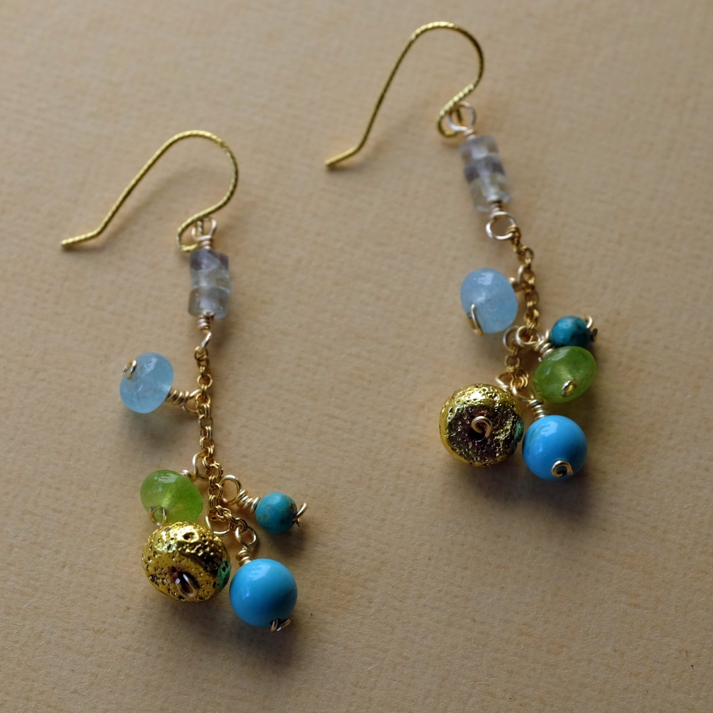 Turquoise, Aqua and Fluorite Earrings