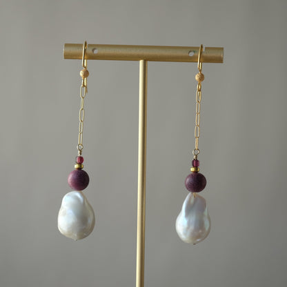 Baroque Pearl, Rosewood and Garnet Earrings