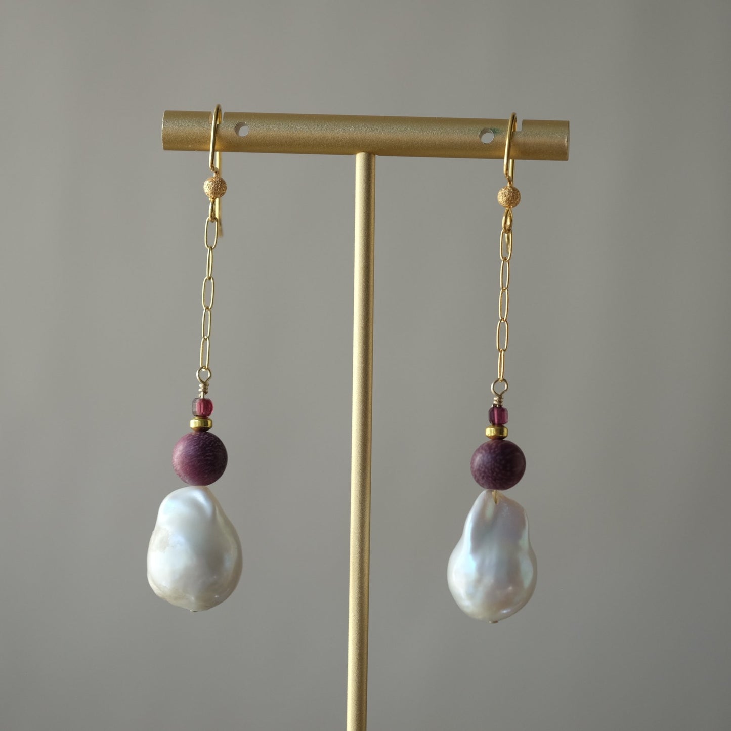 Baroque Pearl, Rosewood and Garnet Earrings
