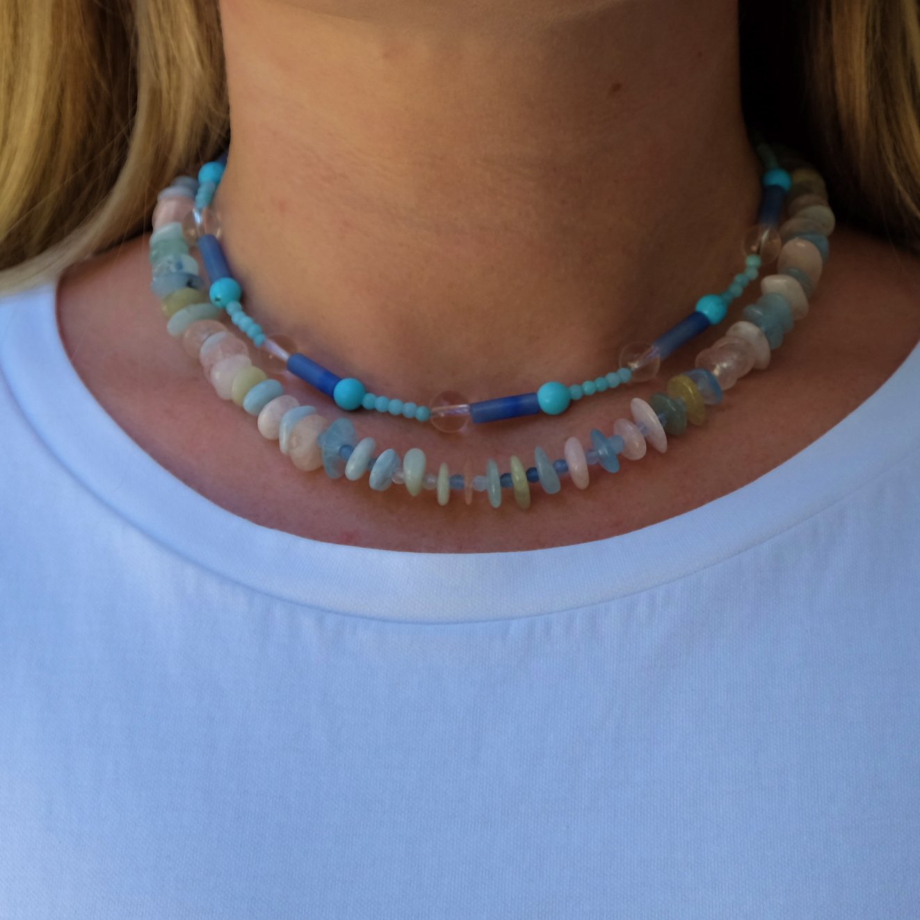 DUO Necklace with Aquamarine, Amazonite and Turquoise