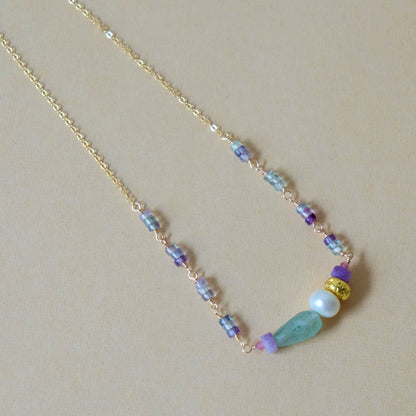 Fluorite, Pearl and Chalcedony Necklace