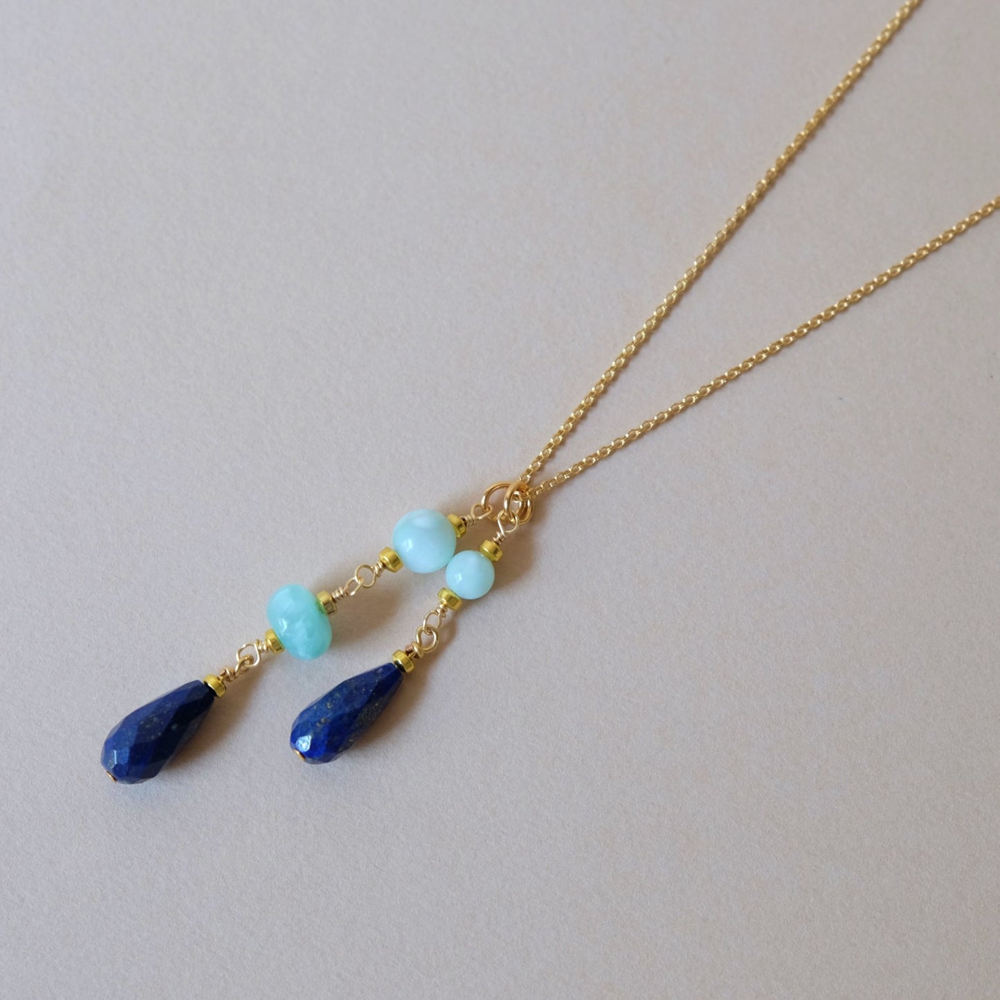 Necklace with Lapis Lazuli and Moonstone Charms