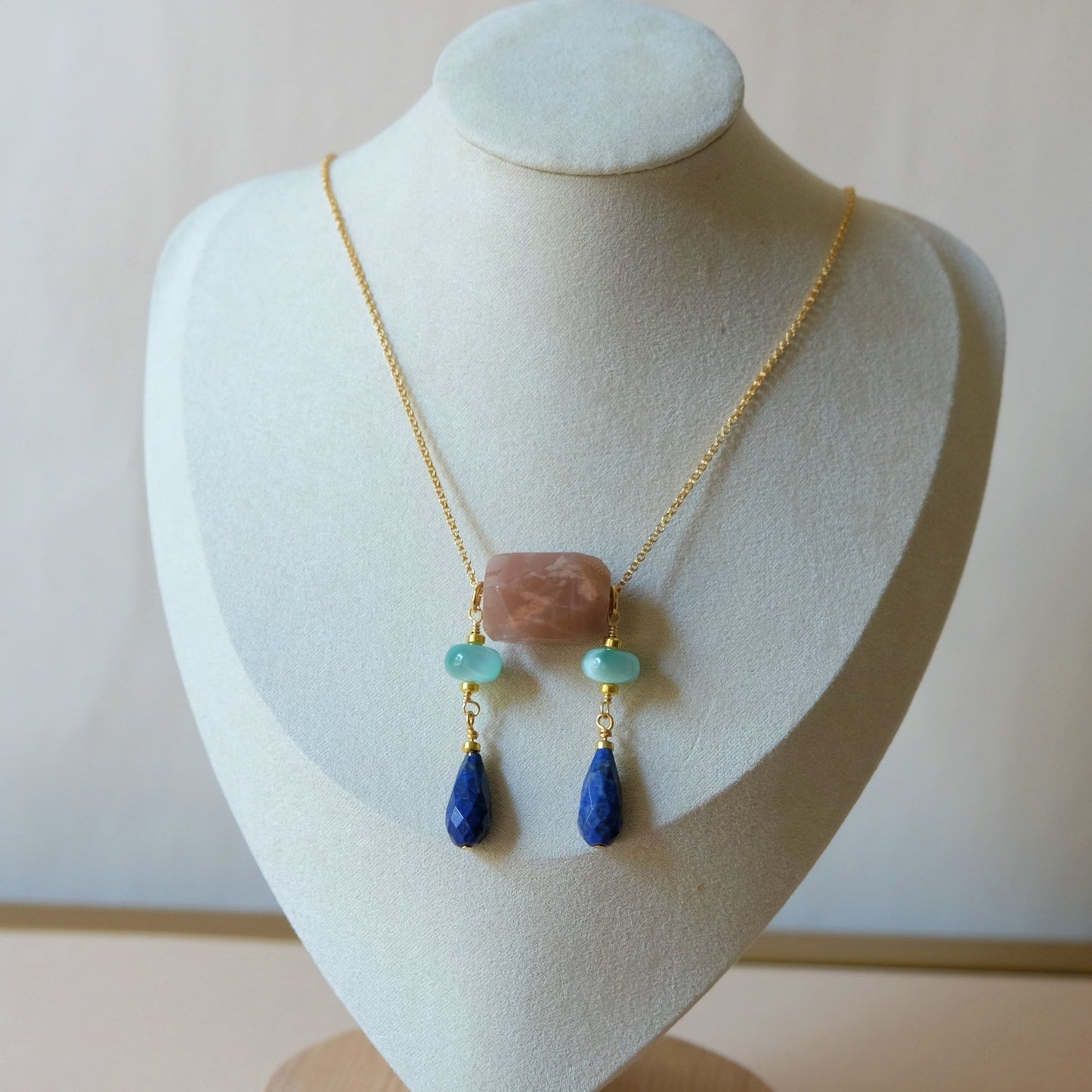 Abstract Necklace with Lapis Lazuli and Moonstone