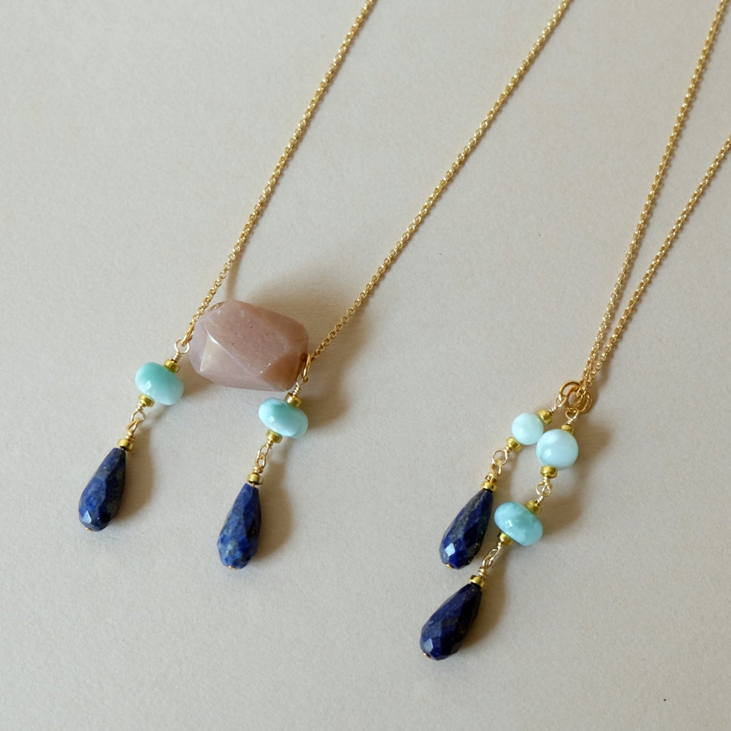 Necklace with Lapis Lazuli and Moonstone Charms