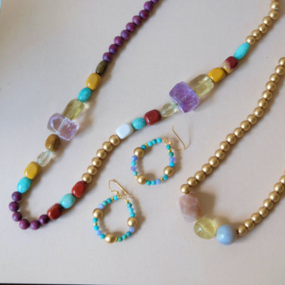 Gemstone necklace on wooden beads