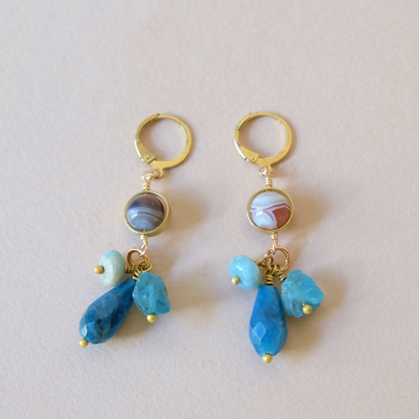 Agate, Apatite and Larimar Earrings