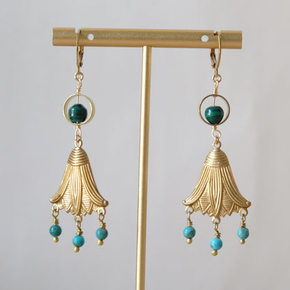 Malachite and Turquoise Lotus Earrings
