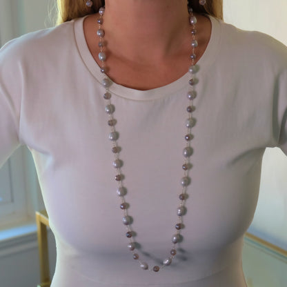 Opera necklace with Agate and Pearls