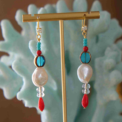 Oceanic Fusion Earrings with Pearl and Coral