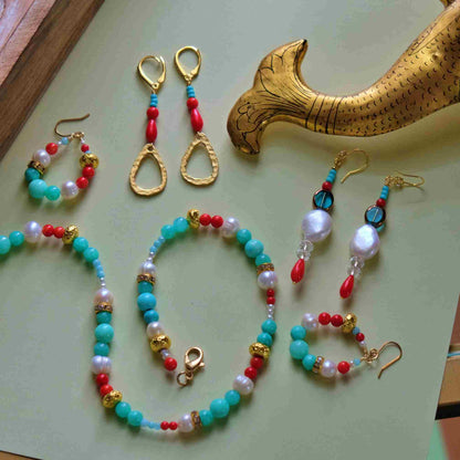 Oceanic Fusion Earrings with Pearl and Coral