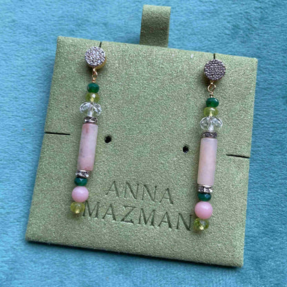 Pink Opal and Peridot Earrings